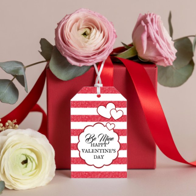 Be Mine Happy Valentine's Day Heart Chalk Stripes Presentetikett (Skapare uppladdad)