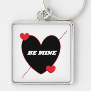 "BE MINE" HJÄRTA FYRKANTIG SILVERFÄRGAD NYCKELRING