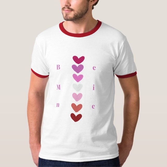 Be Mine Minimal Heart Stack Valentine T-Shirt (Framsida)