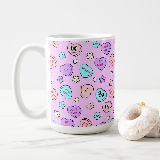 Be Mine Pastel Heart och Star Lavender Kaffemugg (Med munk)