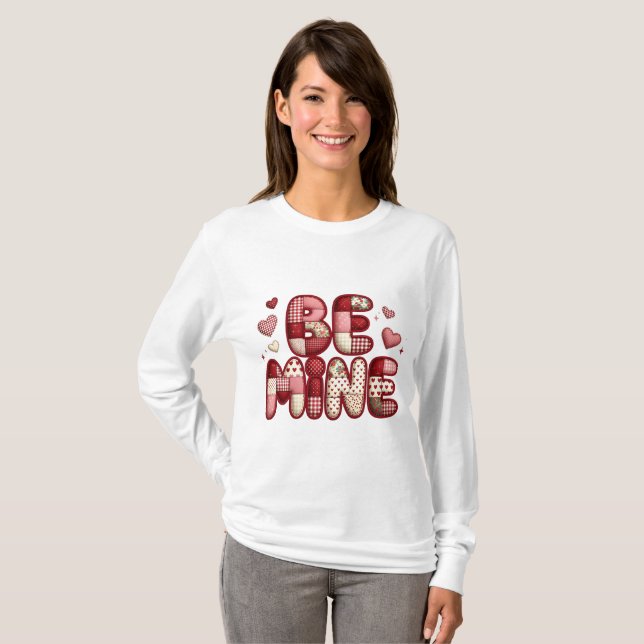 Be Mine Patchwork Valentine T-Shirt | Quilted Hear (Hel framsida)