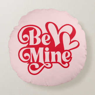 Be Mine Personalized Retro Pink Valentine Rund Kudde