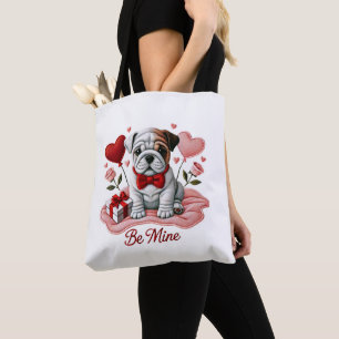 Be Mine Valentine English Bulldog Shoulder Tote Ba Tygkasse