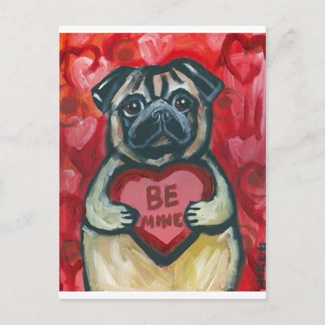 Be Mine Valentine Pug Helg Vykort (Framsida)