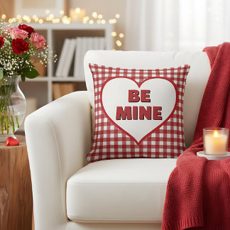 Be Mine Valentine Red and White Plaid Gingham Kudde