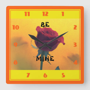 BE MINE Valentine Röd ros Fyrkantig Klocka