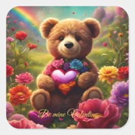 Be mine Valentine Teddy 1 Fyrkantigt Klistermärke