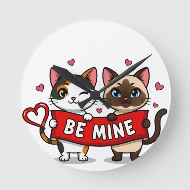 BE MINE Valentine's Cats | Cute Kittens with Love Rund Klocka (Framsida)