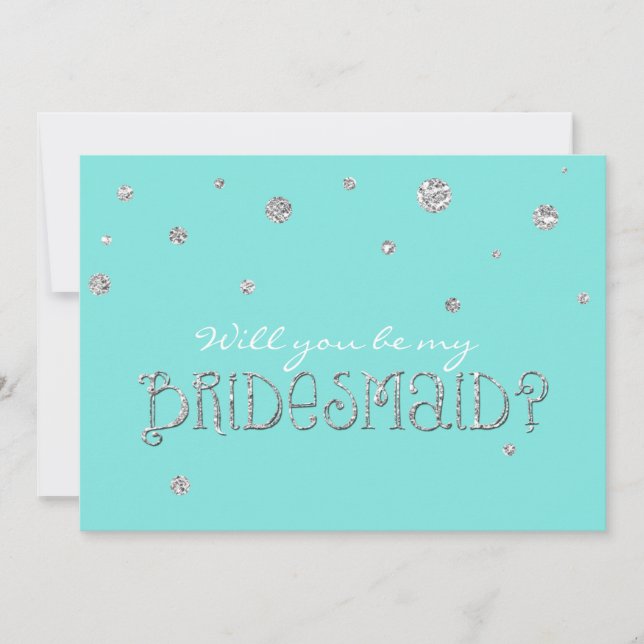 BE MY BRIDESMAID Aqua Blue Silver Glitter Card Inbjudningar (Framsida)