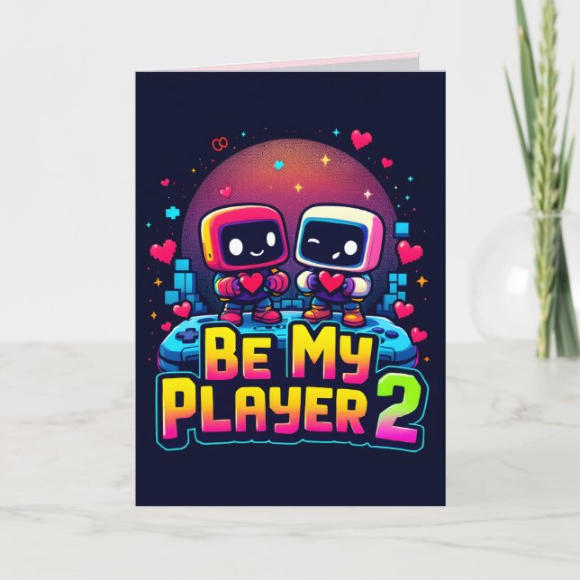 Be My Player 2 Greeting Card – Cute Gamer Love Kort (Framsida)