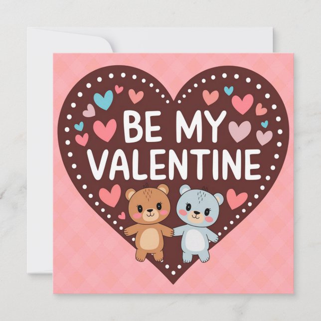 Be my valentine bears couple hearts julkort (Framsida)