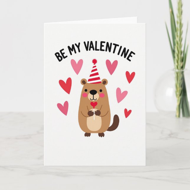 Be My Valentine Beaver Card Kort (Framsida)