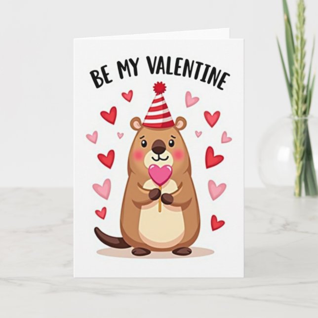 Be My Valentine Beaver Striped Card Kort (Framsida)