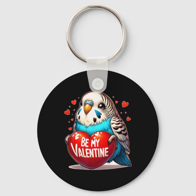 Be My Valentine Budgie Heart  Nyckelring (Framsida)