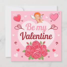 Be my valentine Cupid roses Julkort