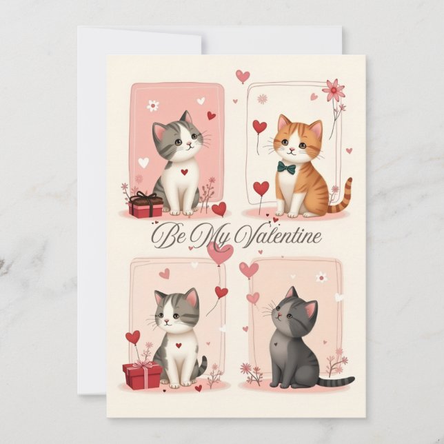 Be My Valentine Cute Kittens Love Card Julkort (Framsida)