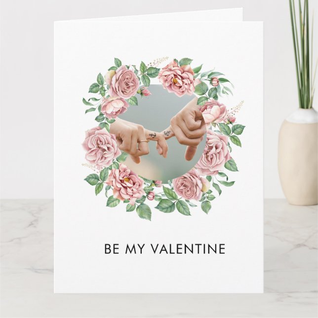 BE MY VALENTINE Foto i Ro VID andedräktskort Tack Kort (Framsida)