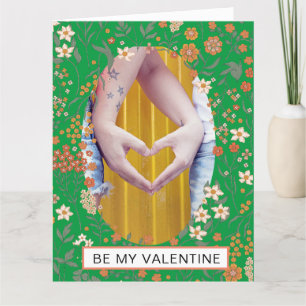 BE MY VALENTINE Foto in Oval Flower WANAN Card Tack Kort
