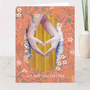 BE MY VALENTINE Foto in Oval Flower WANAN Card Tack Kort