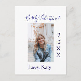 Be my valentine love name purple year photo simple vykort