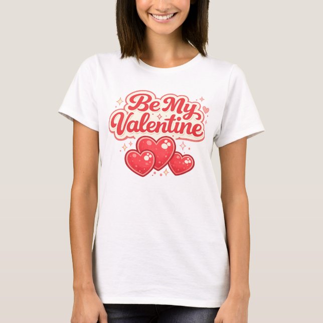 Be My Valentine Retro Red Hearts Typography T Shirt (Framsida)