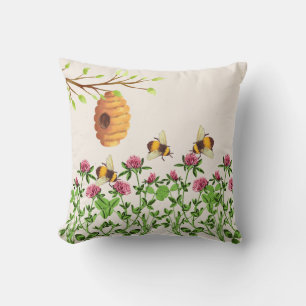 Be och Bee Hive Dekorativ kudde med Thistle