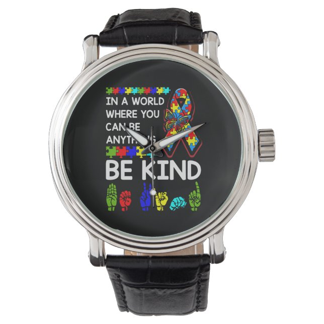 Be om autism Awareness ASL Mamma Lärare Kindness Armbandsur (Framsida)
