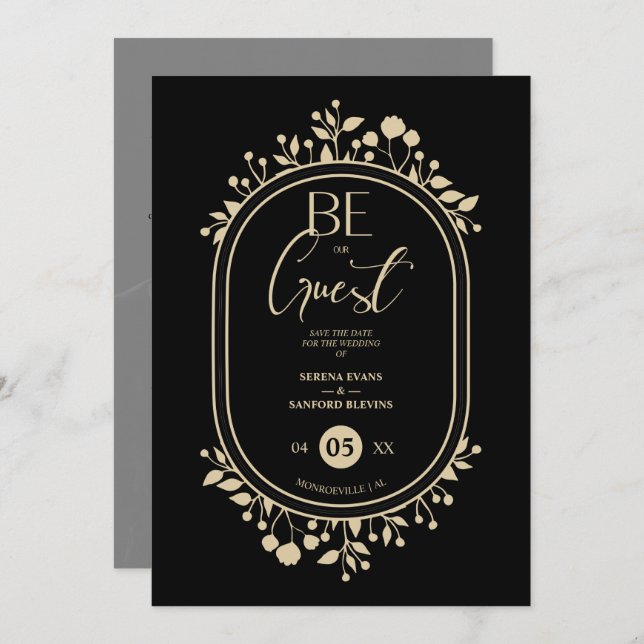 Be our Guest Black Wedding Fancy Frame Branches Spara Datumet (Fram/baksida)