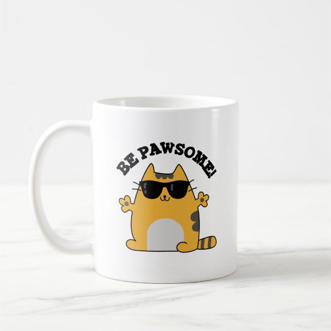 Be Pawsome Funny Fantastisk Cat Pun Kaffemugg (Vänster)