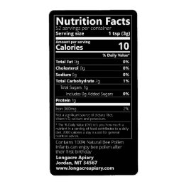 Be Pollen Nutrition Facts Black Product Fraktsedel