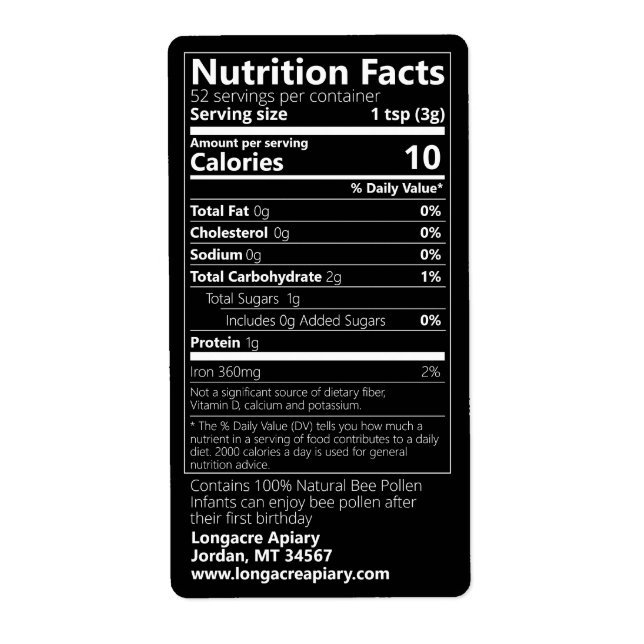 Be Pollen Nutrition Facts Black Product Fraktsedel (Framsidan)