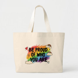 Be Proud of Who You Are Rainbow Quote LGBTQ+ Jumbo Tygkasse