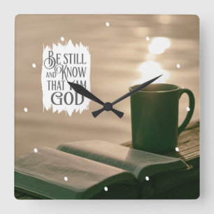 Be Still and Know that I Am God Bible Fyrkantig Klocka