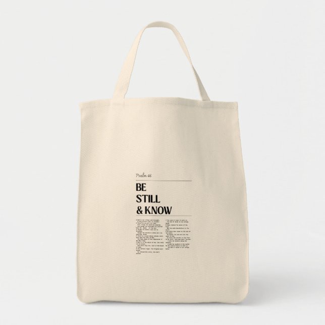 Be Still Psalm 46 Faith Grocery Bag Tygkasse (Framsidan)