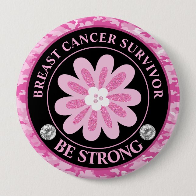 Be Strong Pink Flower Awareness Design Knapp (Framsida)