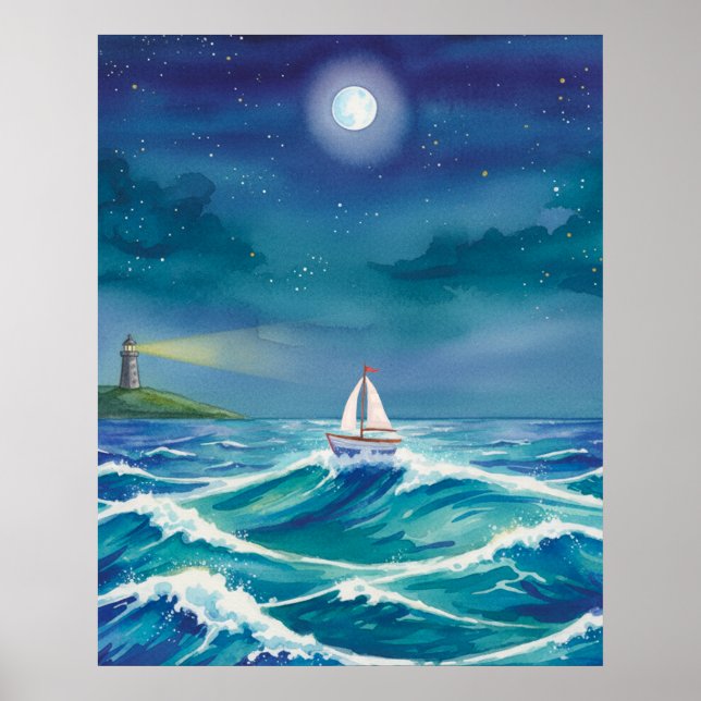 Be the light to guide you, Sail Boat Lighthouse Poster (Framsidan)