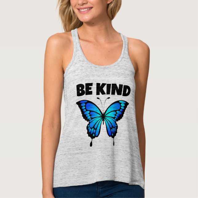 BE TYP BLUE BUTTERFLY DAM T-SHIRT LINNE MED RACERBACK  (Framsida)