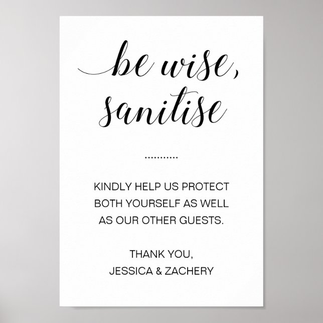 Be Wise Sanitize Hand Sanitiser Bröllop Poster (Framsidan)