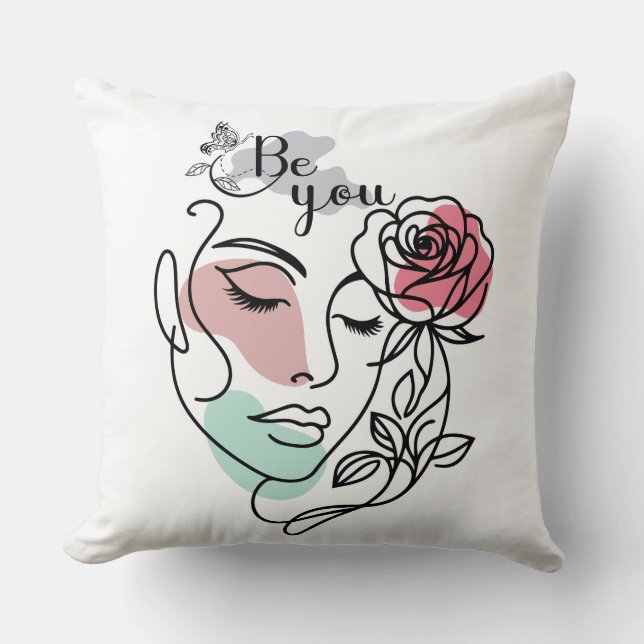 Be You Face Line Art Woman Face Line Art Kudde (Framsida)