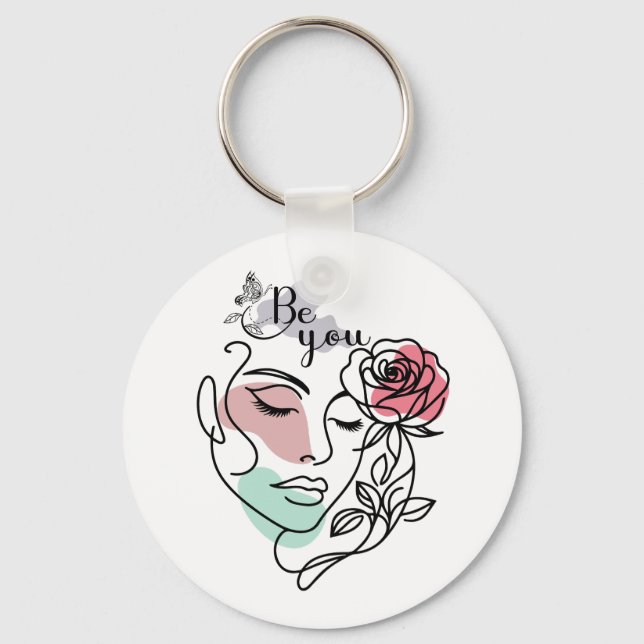 Be You Face Line Art Woman Face Line Art Nyckelring (Framsida)