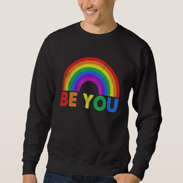 Be You Pride LGBTQ Gay LGBT Ally Rainbow Flag Retr Lång Ärmad Tröja (Framsida)
