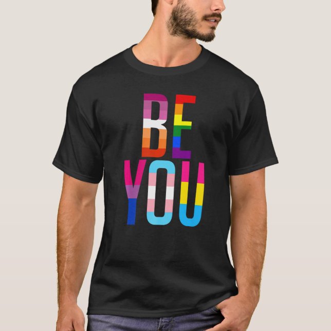 Be You Pride LGBTQ Gay LGBT Ally Rainbow Flag Retr T Shirt (Framsida)