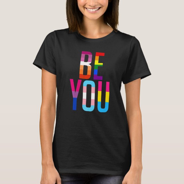 Be You Pride LGBTQ Gay LGBT Ally Rainbow Flag Retr T Shirt (Framsida)