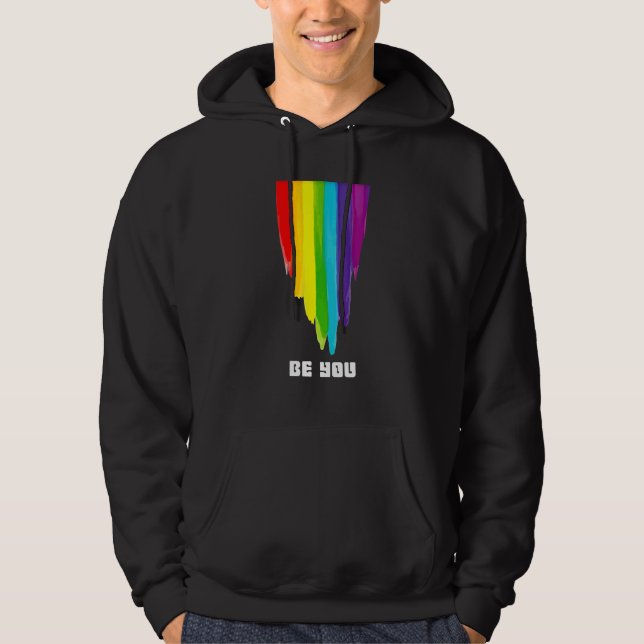 Be You Pride Rainbow LGBTQ Flag Love Is Love Gay L Hoodie (Framsida)