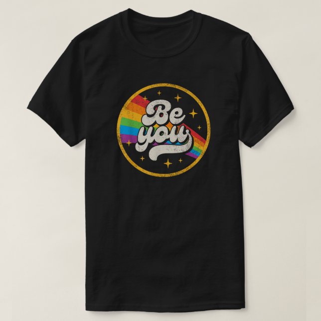 Be You - Retro Groovy Pride Rainbow T Shirt (Design framsida)