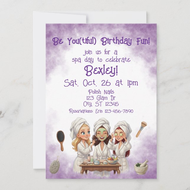 Be You(tiful) Spa Day Birthday Inbjudningar (Framsida)