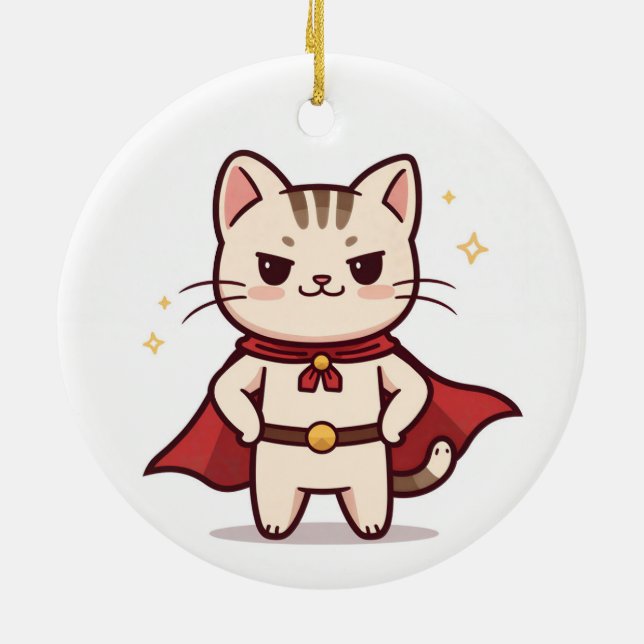 Be Your Own Hero Cute Cat Hero Julgransprydnad Keramik (Baksidan)