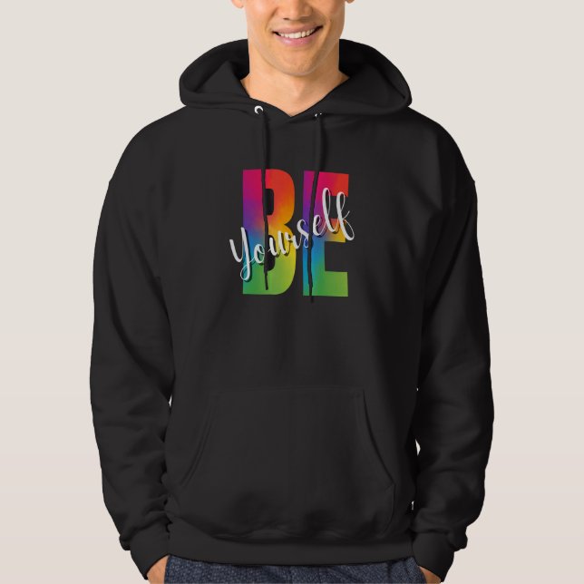 Be Yourself LGBT-Q Gay Lesbian Bi Trans Pride Squa Hoodie (Framsida)