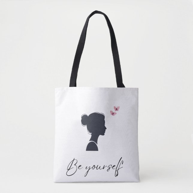 Be Yourself - Minimalist girl silhouette tote bag Tygkasse (Framsida)