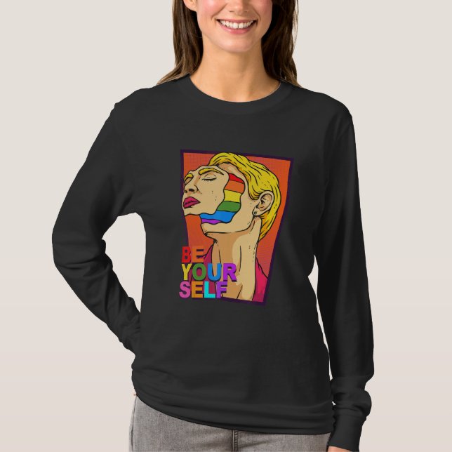 Be Yourself Pop Art LGBT Pride Month Rainbow Flag  T Shirt (Framsida)